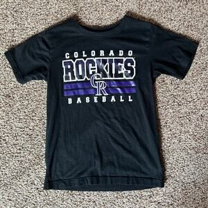 Youth / Kids Colorado Rockies Tee Shirt, Black / Purple / Medium / 8 / Cotton